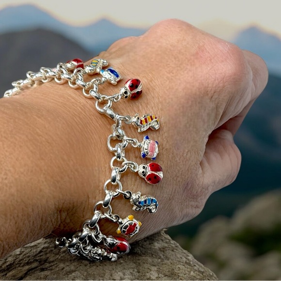 🌺Vintage Sterling & Enamel Charm Bracelet - Picture 3 of 11